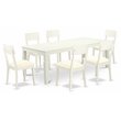 Pemberly Row 7-Piece Wood Dining Set with Leather Seat in Linen White