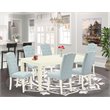 Pemberly Row 7-Piece Dinette Set with Storage Leaf in White/Baby Blue