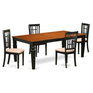 Pemberly Row 5-Piece Wood Kitchen Table Set with Extension Leaf in Black