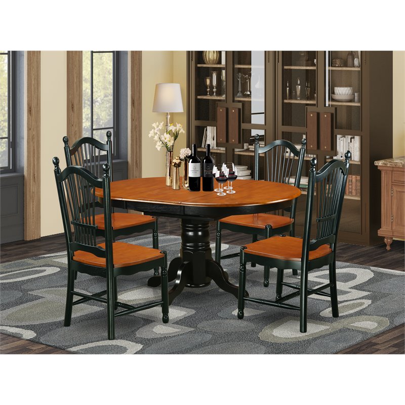 Pemberly Row 5-Piece Round-Oval Rubberwood Dining Set in Black & Cherry