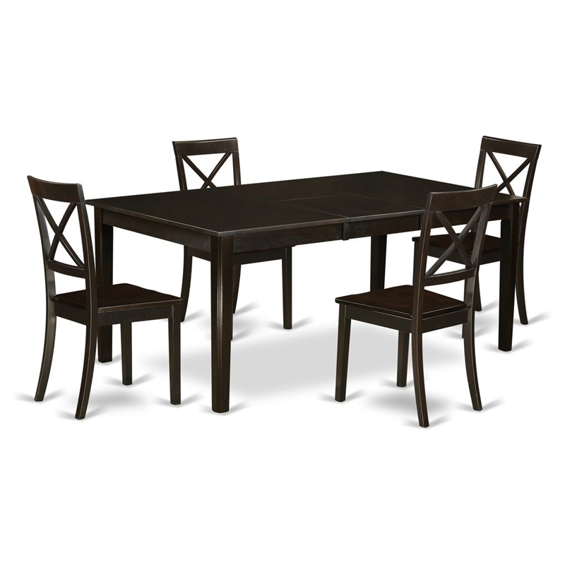 Pemberly Row 5-Piece Wood Dining Set with Butterfly Leaf in Cappuccino