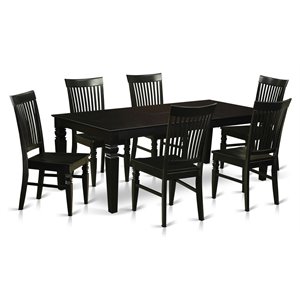 Pemberly Row 7-Piece Wood Kitchen Table Set with Extension in Black