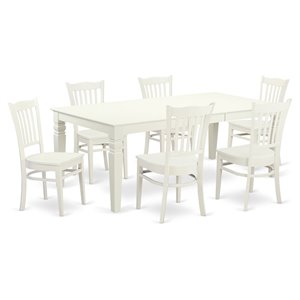 Pemberly Row 7-Piece Wood Dining Table Set with Extension in Linen White