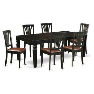 pemberly row 7-piece dining set with faux leather chairs in high sheen black