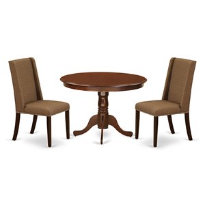 Pemberly Row 3-Piece Wood Dining Set with Linen Fabric Chairs in Mahogany Beige