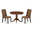 Pemberly Row 3-Piece Wood Dining Set with Linen Fabric Chairs in Mahogany Beige