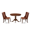 Pemberly Row 3-Piece Wood Dining Set with Faux Leather Chairs in Mahogany Brown