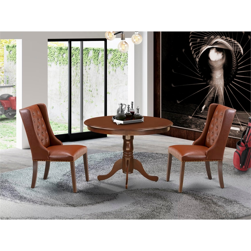 Pemberly Row 3-Piece Wood Dining Set with Faux Leather Chairs in Mahogany Brown