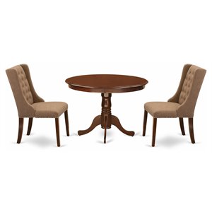 Pemberly Row 3-Piece Wood Dining Set with Linen Fabric Chairs in Mahogany Sable