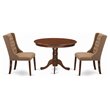 Pemberly Row 3-Piece Wood Dining Set with Linen Fabric Chairs in Mahogany Sable