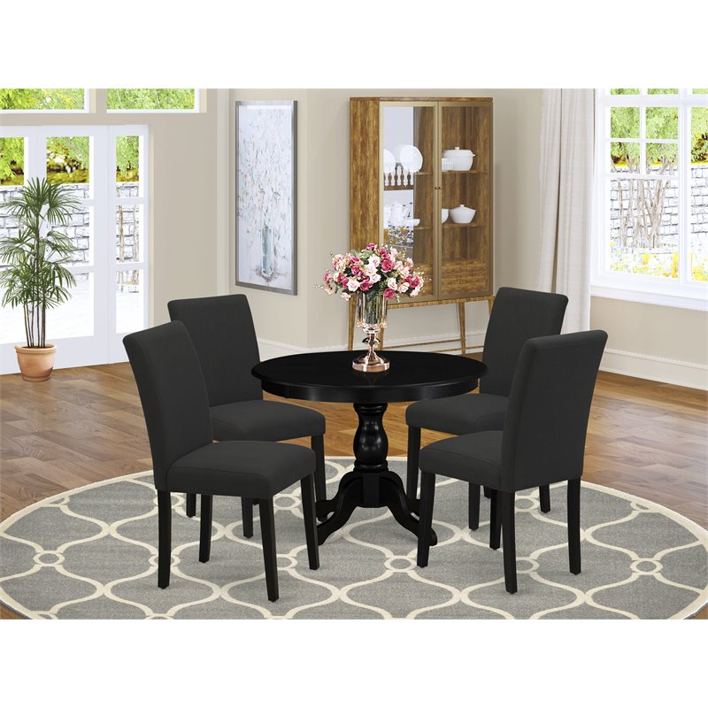Pemberly Row 5-Piece Wood Dining Set in Wire Brush Black Finish