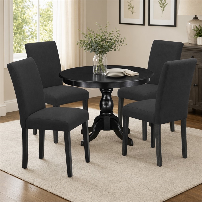 Pemberly Row 5-Piece Wood Dining Set in Wire Brush Black Finish