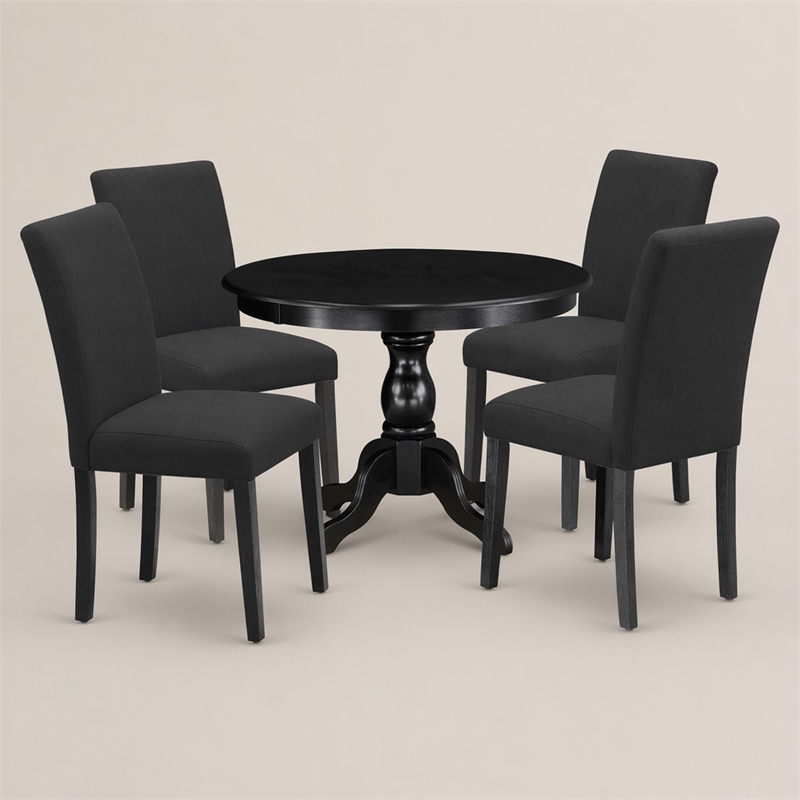 Pemberly Row 5-Piece Wood Dining Set in Wire Brush Black Finish