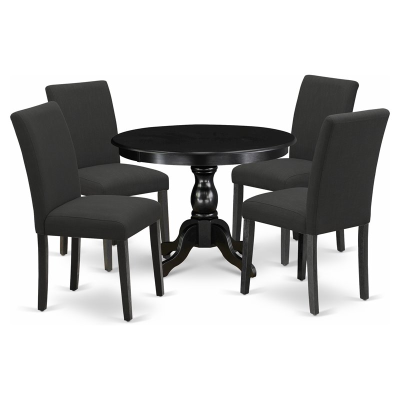 Pemberly Row 5-Piece Wood Dining Set in Wire Brush Black Finish