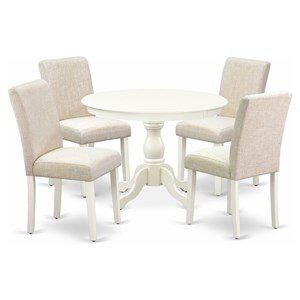 Pemberly Row 5-Piece Wood Dining Set in Linen White & Light Beige