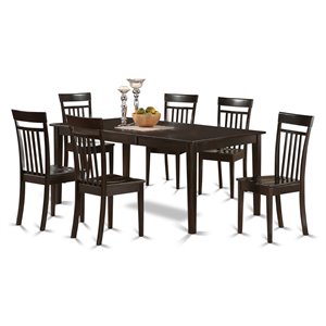Pemberly Row 7-Piece Dining Table Set with Wood Seats in Cappuccino