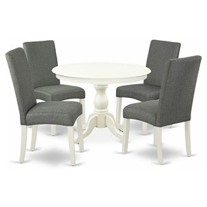 Pemberly Row 5 Piece Wood Dining Set with Round Table in Linen White/Gray