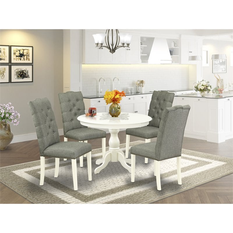 Pemberly Row 5-Piece Wood Dining Set in Linen White and Smoke Finish