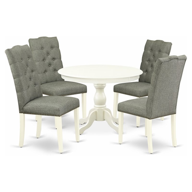 Pemberly Row 5-Piece Wood Dining Set in Linen White and Smoke Finish