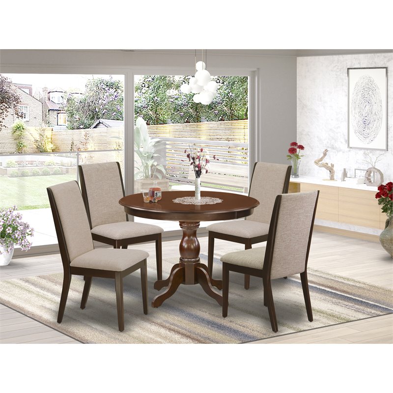 Pemberly Row 5-Piece Wood Dining Set in Mahogany and Light Tan Finish