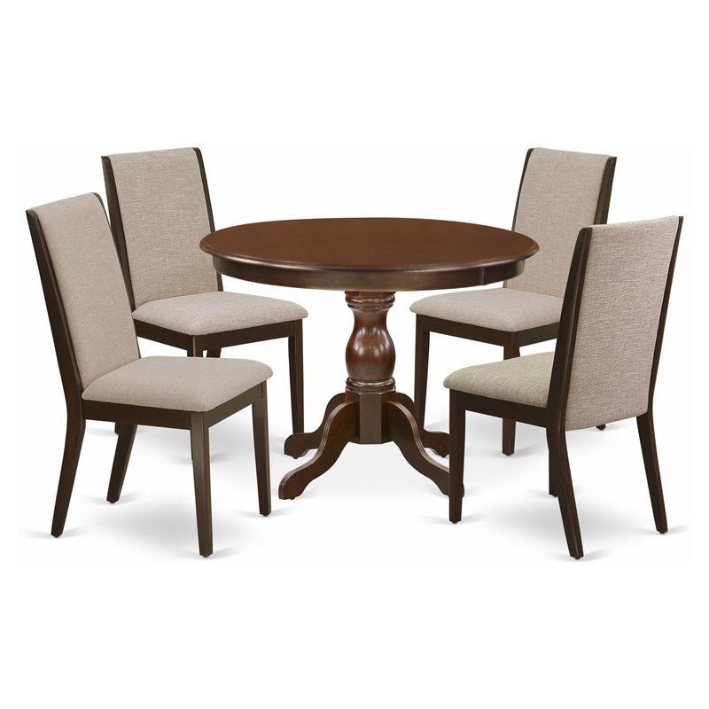 Pemberly Row 5-Piece Wood Dining Set in Mahogany and Light Tan Finish