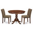 Pemberly Row 3-Piece Dining Set with Fabric Seat in Mahogany Wood Finish