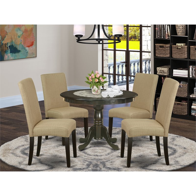 Pemberly Row 5-Piece Wood Dining Set Cappuccino Finish with Fabric Seat