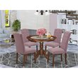 Pemberly Row 5-Piece Wood Dining Set Mahogany Finish with Linen Seat