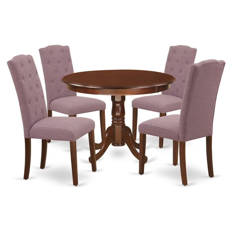 Pemberly Row 5-Piece Wood Dining Set Mahogany Finish with Linen Seat