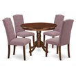 Pemberly Row 5-Piece Wood Dining Set Mahogany Finish with Linen Seat