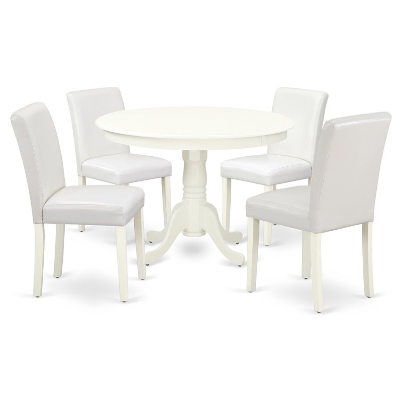Pemberly Row 5-Piece Wood Dining Set with PU Leather Seats in Linen White/White