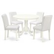 Pemberly Row 5-Piece Wood Dining Set with PU Leather Seats in Linen White/White
