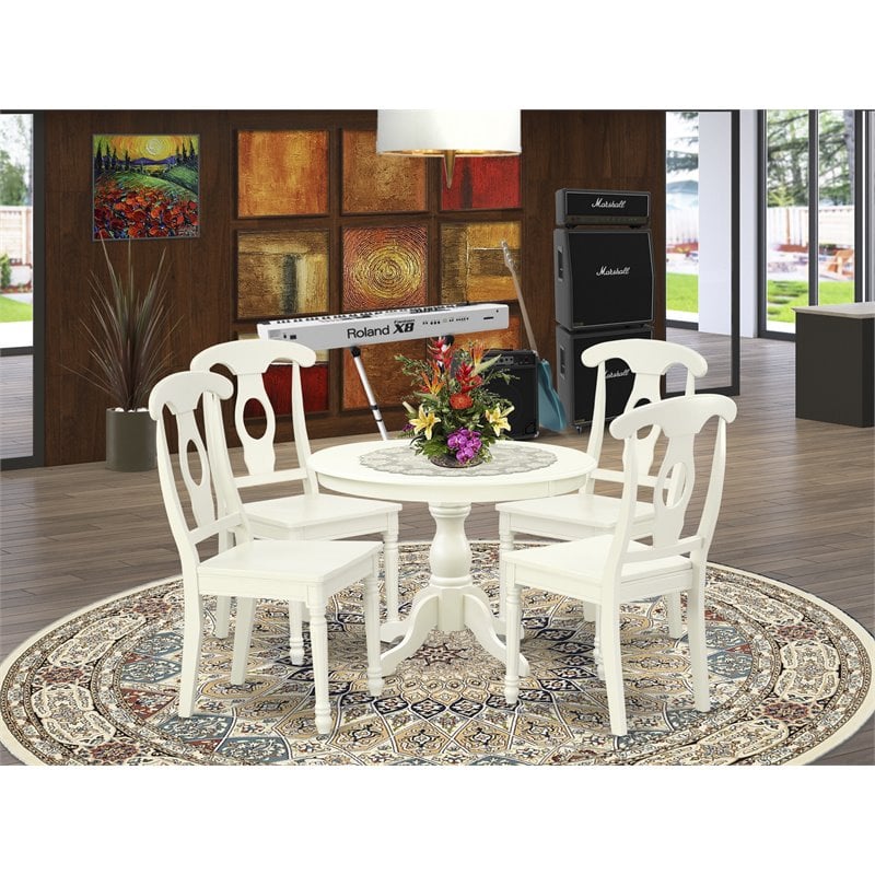 Pemberly Row 5-Piece Wood Dining Set with Napoleon Back Chairs in White