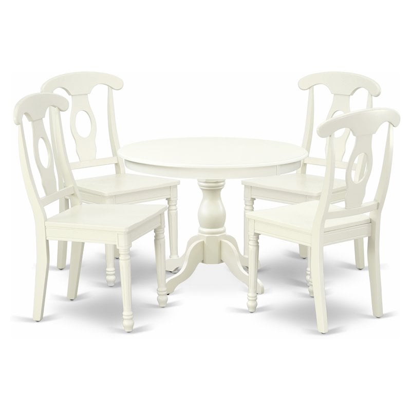 Pemberly Row 5-Piece Wood Dining Set with Napoleon Back Chairs in White