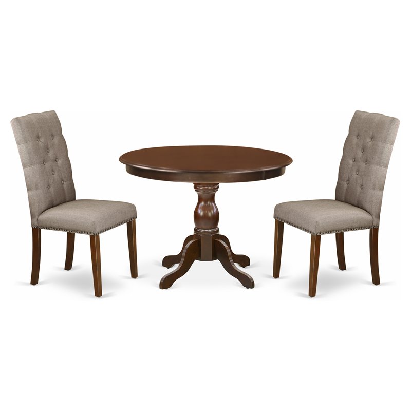 Pemberly Row 3-Piece Wood Dining Set in Mahogany with Dark Khaki