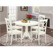 Pemberly Row 5-Piece Round Wood Dining Set in Linen White with Wooden Seats