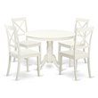 Pemberly Row 5-Piece Round Wood Dining Set in Linen White with Wooden Seats