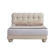 Pemberly Row Twin Bed in Off White Faux Leather with Tufted Headboard