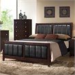 Pemberly Row Wood Queen Panel Bed with Leatherette in Cappuccino Finish