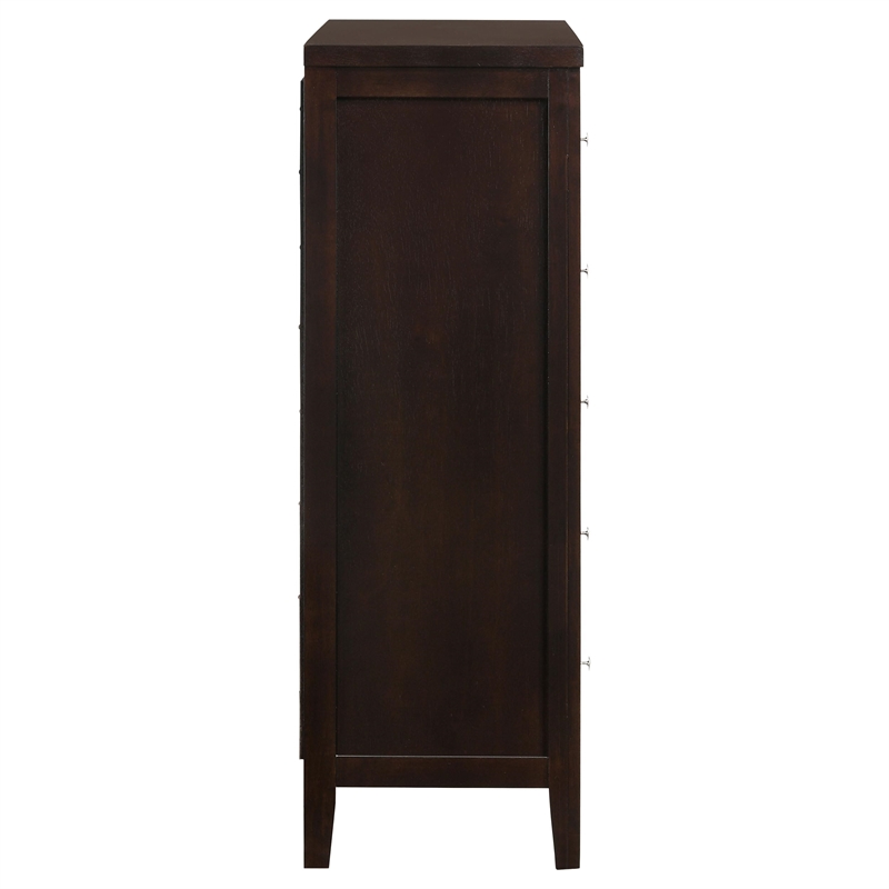 Pemberly Row 5-Drawer Bedroom Chest with Silver Hardware in Cappuccino