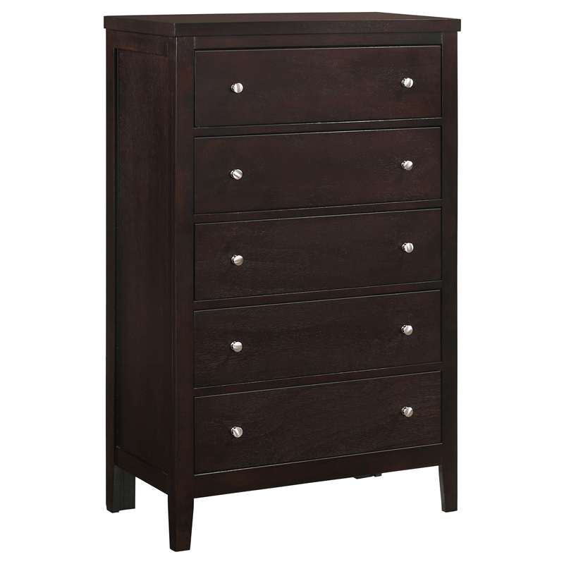 Pemberly Row 5-Drawer Bedroom Chest with Silver Hardware in Cappuccino