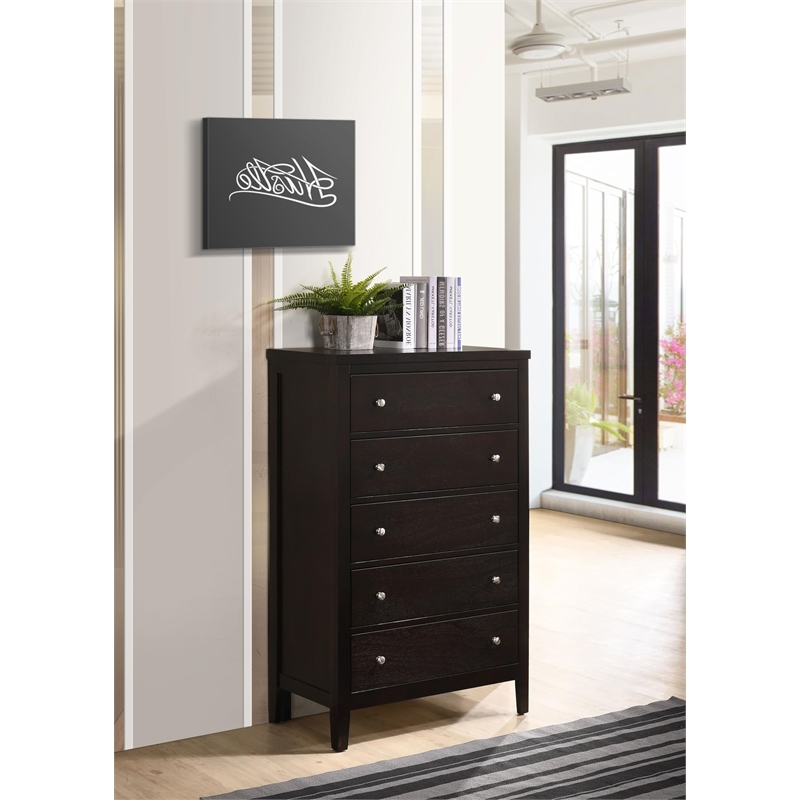 Pemberly Row 5-Drawer Bedroom Chest with Silver Hardware in Cappuccino