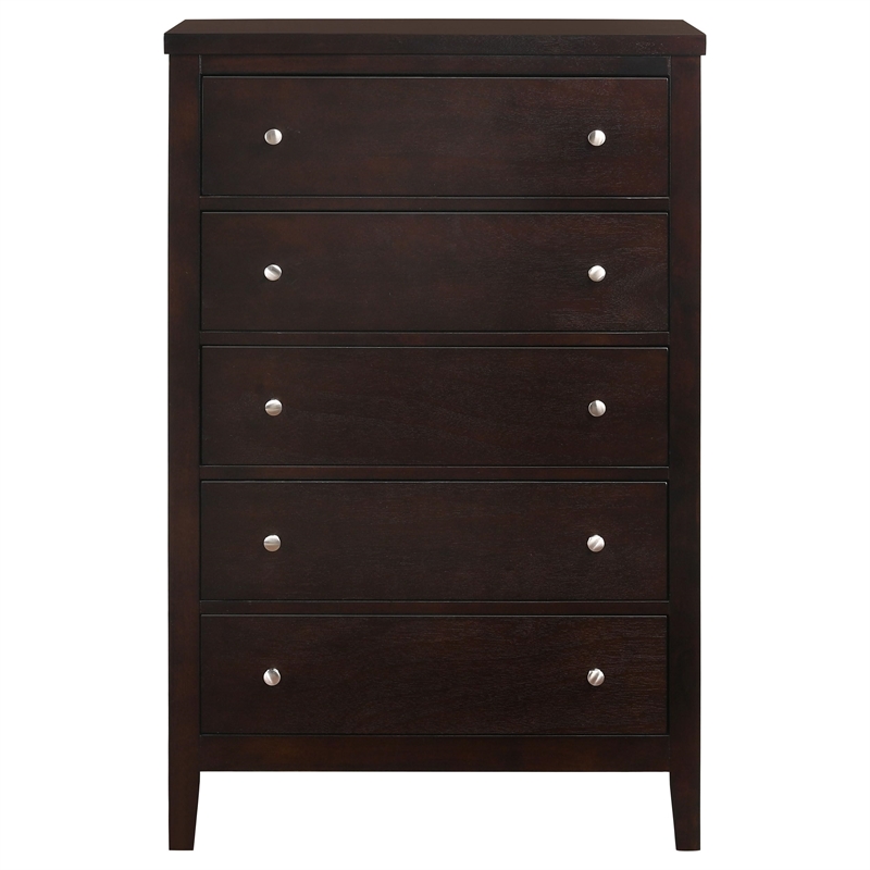 Pemberly Row 5-Drawer Bedroom Chest with Silver Hardware in Cappuccino