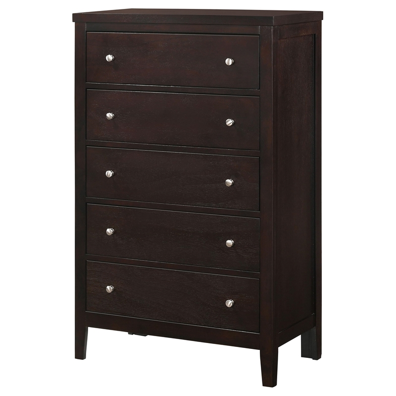 Pemberly Row 5-Drawer Bedroom Chest with Silver Hardware in Cappuccino