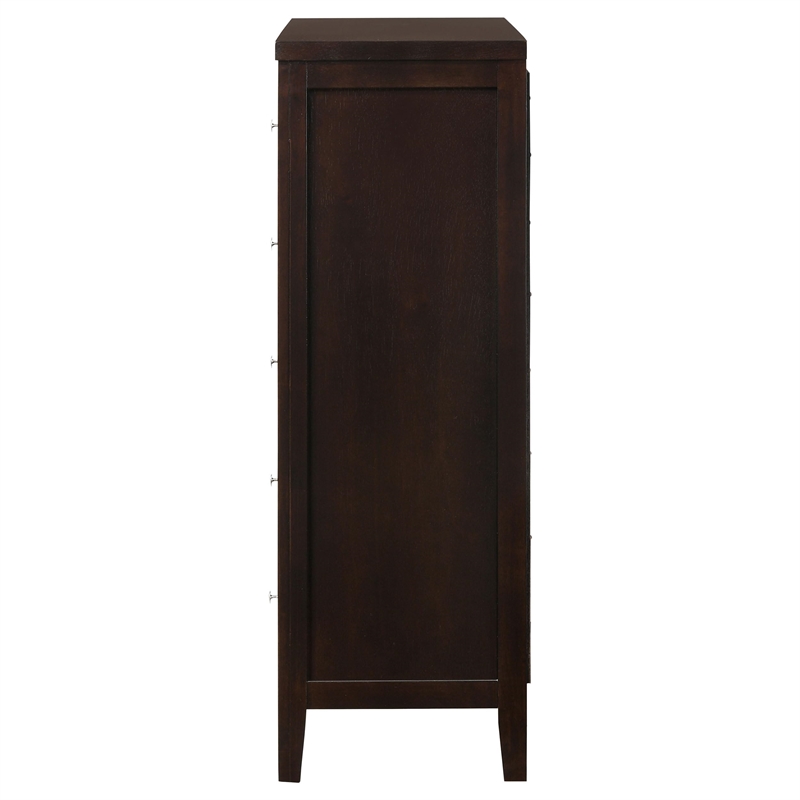 Pemberly Row 5-Drawer Bedroom Chest with Silver Hardware in Cappuccino