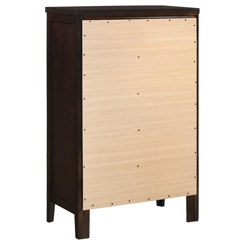 Pemberly Row 5-Drawer Bedroom Chest with Silver Hardware in Cappuccino