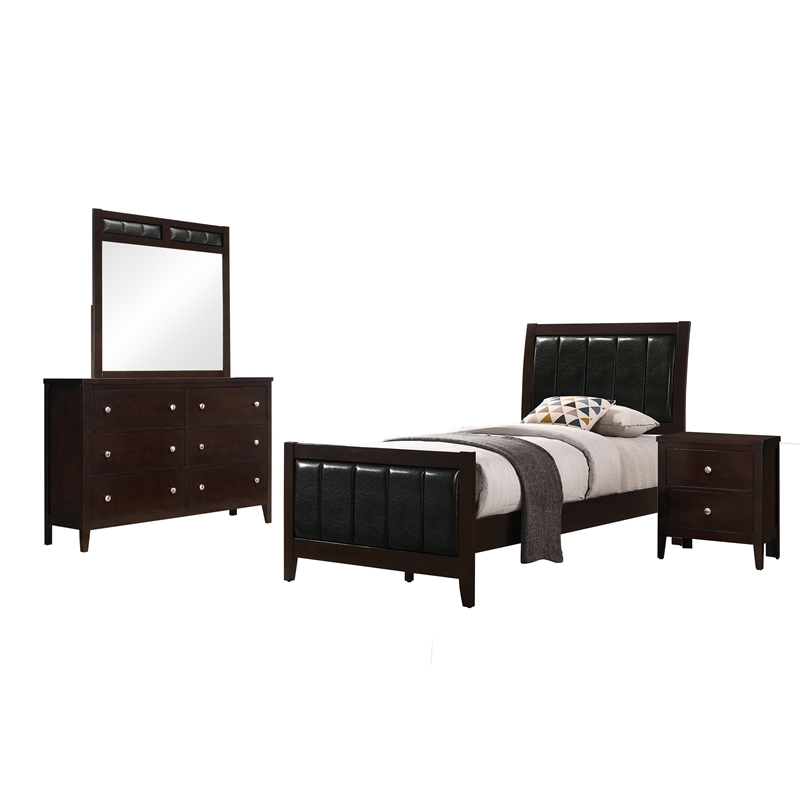 Pemberly Row 4-Piece Twin Bedroom Set in Warm Cappuccino Finish