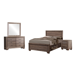 Pemberly Row 4-Piece Queen Bedroom Set in Washed Taupe Finish