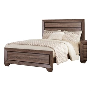 Pemberly Row Wood Queen Panel Bed in Washed Taupe Wood Finish