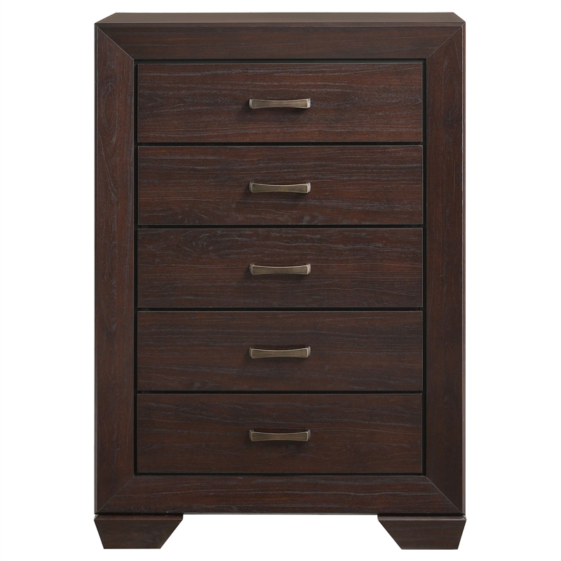 Pemberly Row 5-Drawer Bedroom Chest with Brass Pulls in Dark Cocoa